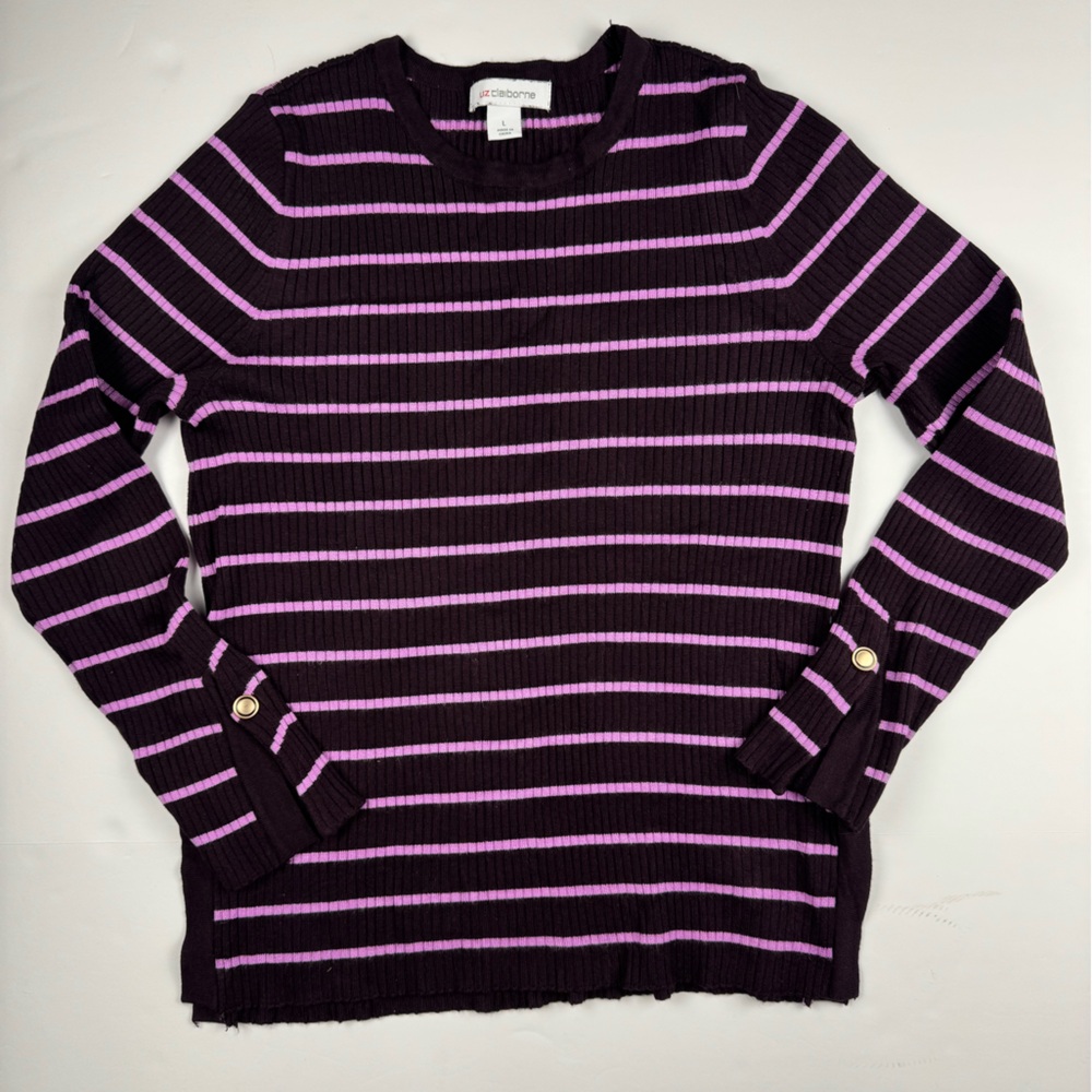 Liz Claiborne Purple and Pink long sleeve crewneck sweater size large